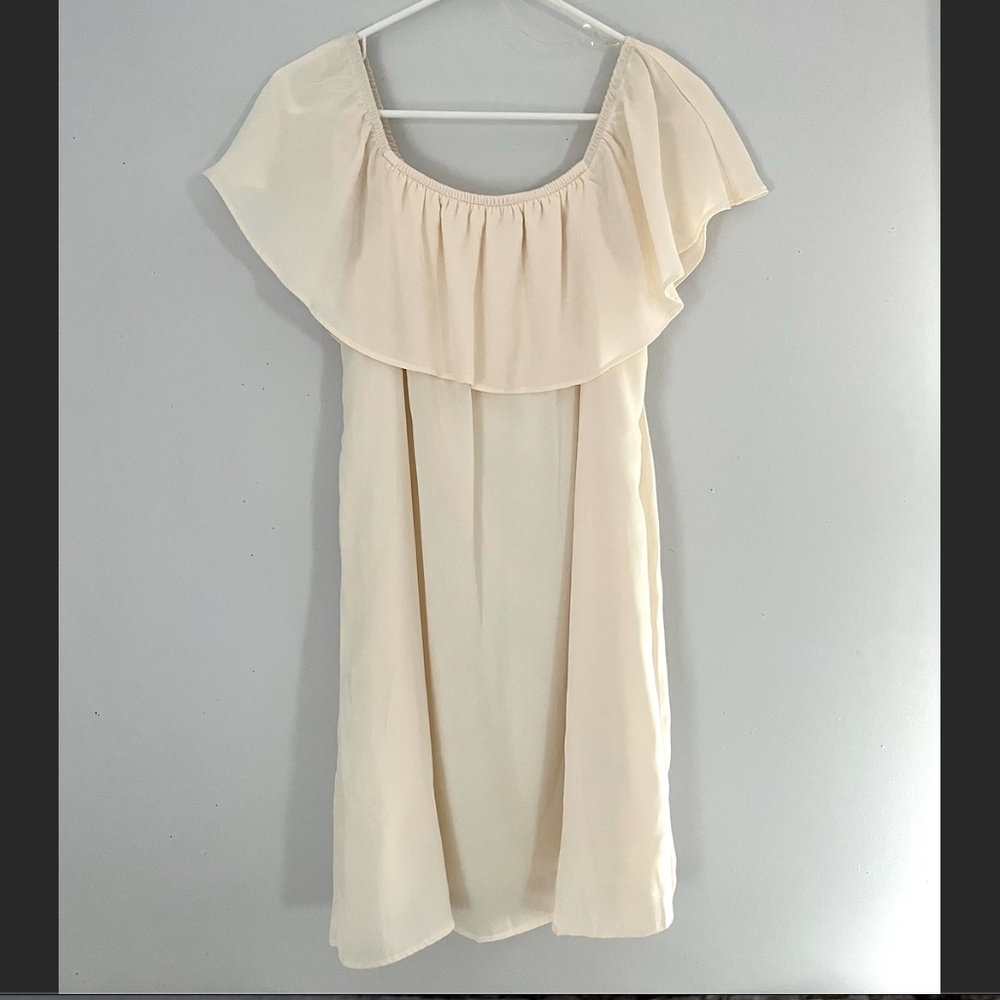 Cream off the shoulder relaxed fit dress